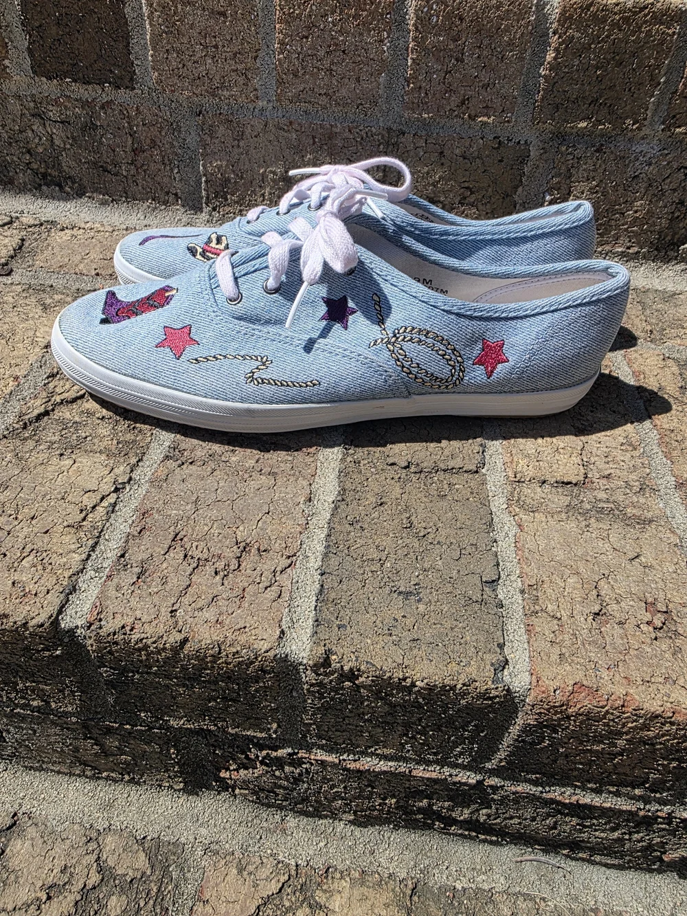 Keds Light Blue Denim Sneakers Western Cowgirl Embroidered Patches